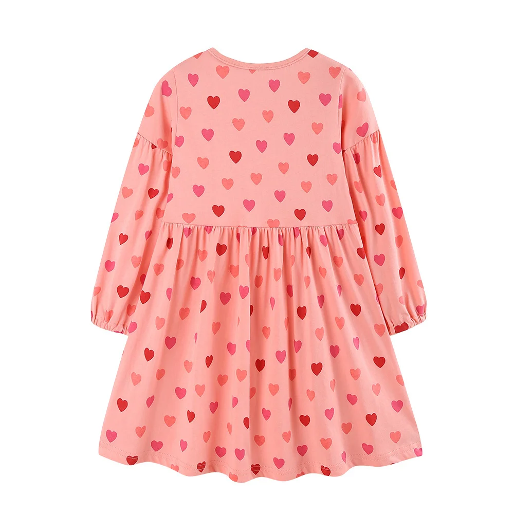 Jumping Meters 2-7T 2026 New Design All Printed Hearts Girls Dresses Long Sleeve Autumn Spring Baby Clothing Toddler Costume