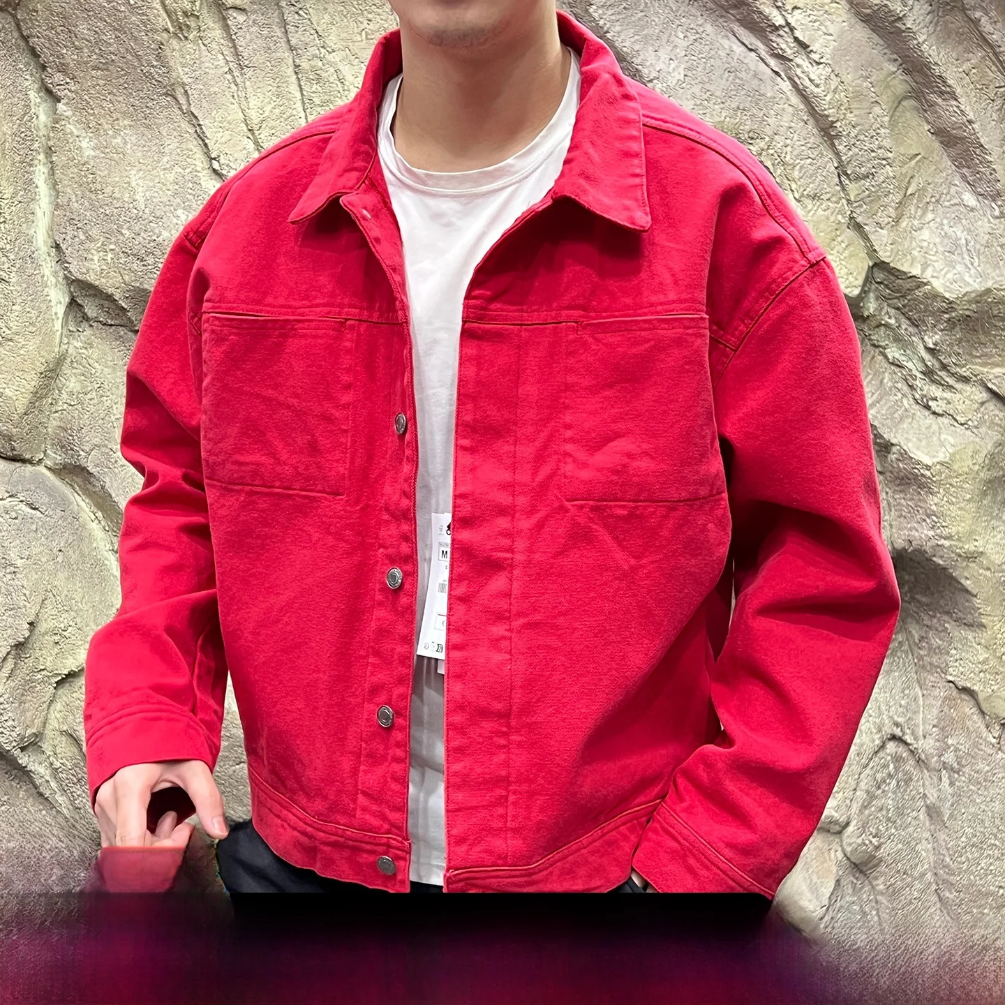 

Slim Fit American Retro Denim Jaet for Men Faionable Versatile Turn-down Collar Autumn Winter Polyester Fiber Long Sve