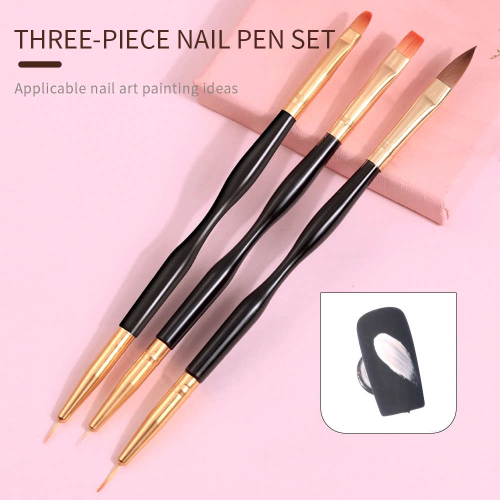 3 Pcs Manicure Brushes Dual Use Gel Gradient Brush Pinceles Ultra Thin Line Drawing Pen Dual End Nail Art Design Painting Tools