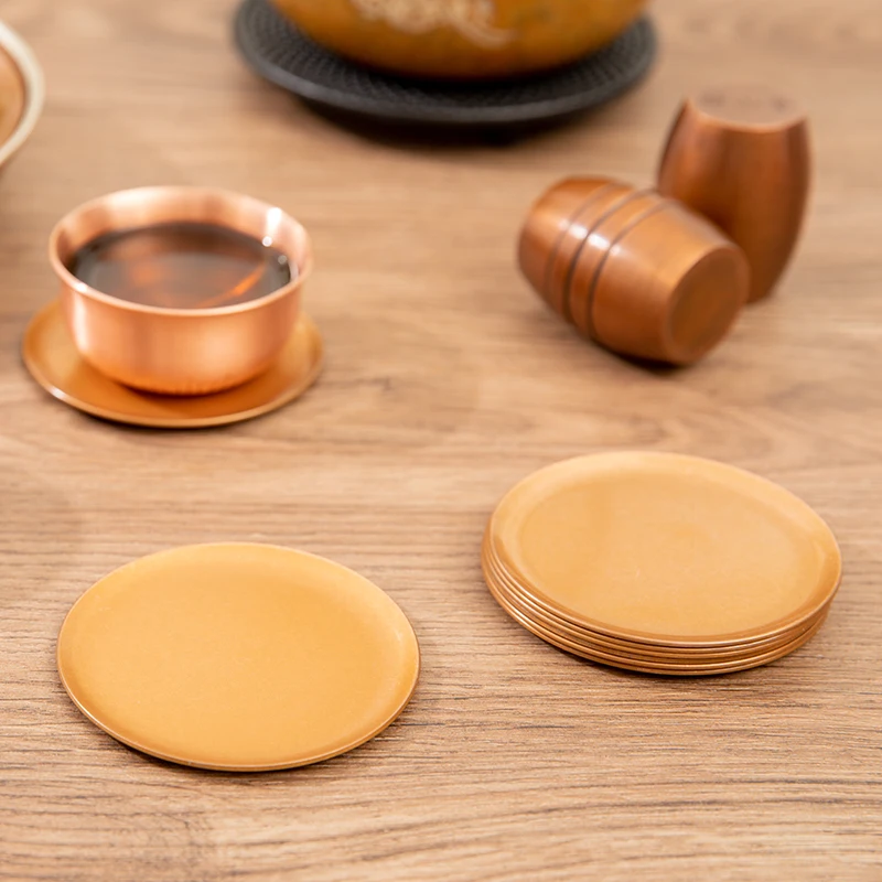 

Zhushantang copper coasters Cup holder Cup holder Insulation pad Pure copper Kung Fu tea ceremony accessories retro round cup ho