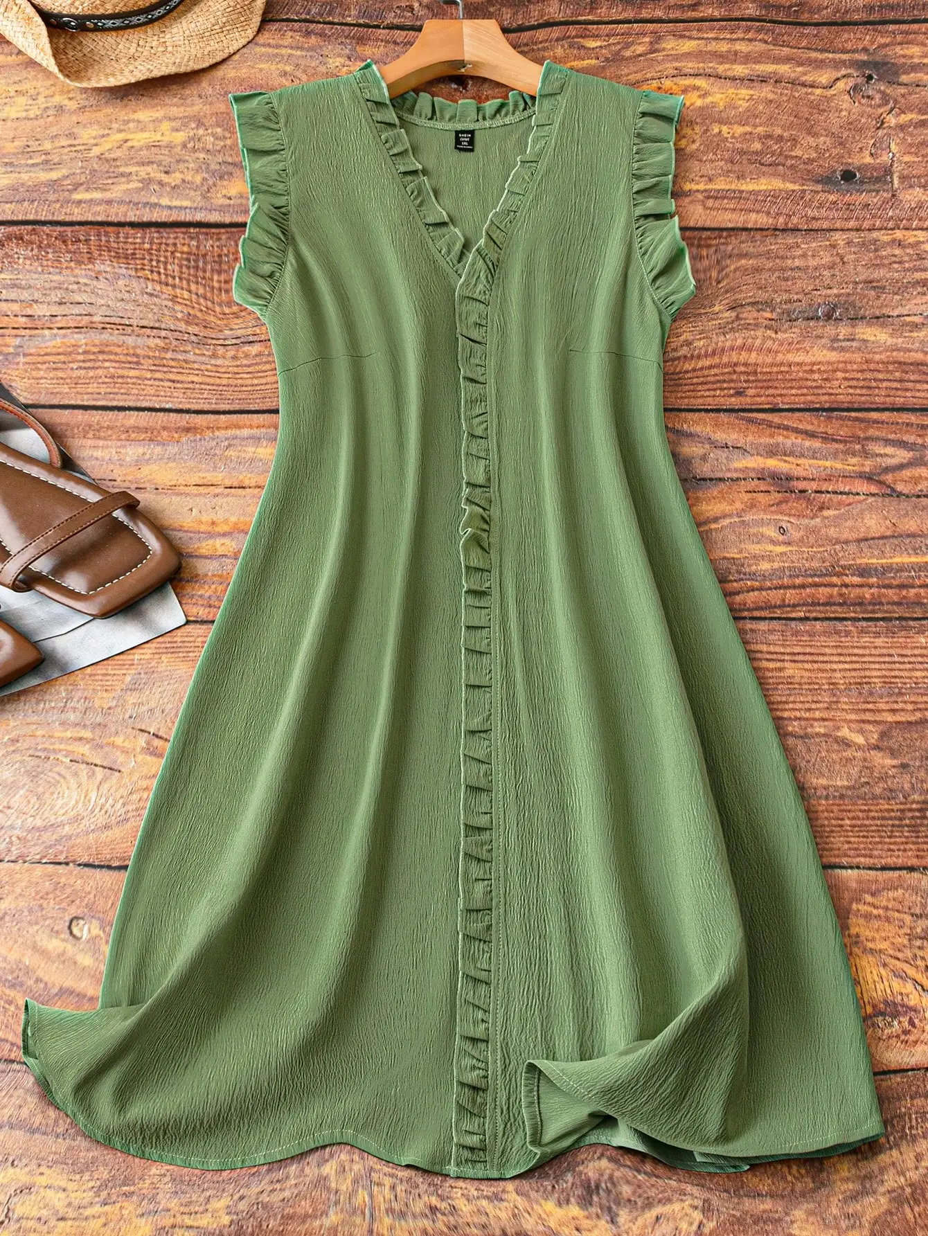 

Женское платье больших размеров без рукавов с V-образным вырезом и рюшами, повседневная одежда на каждый день