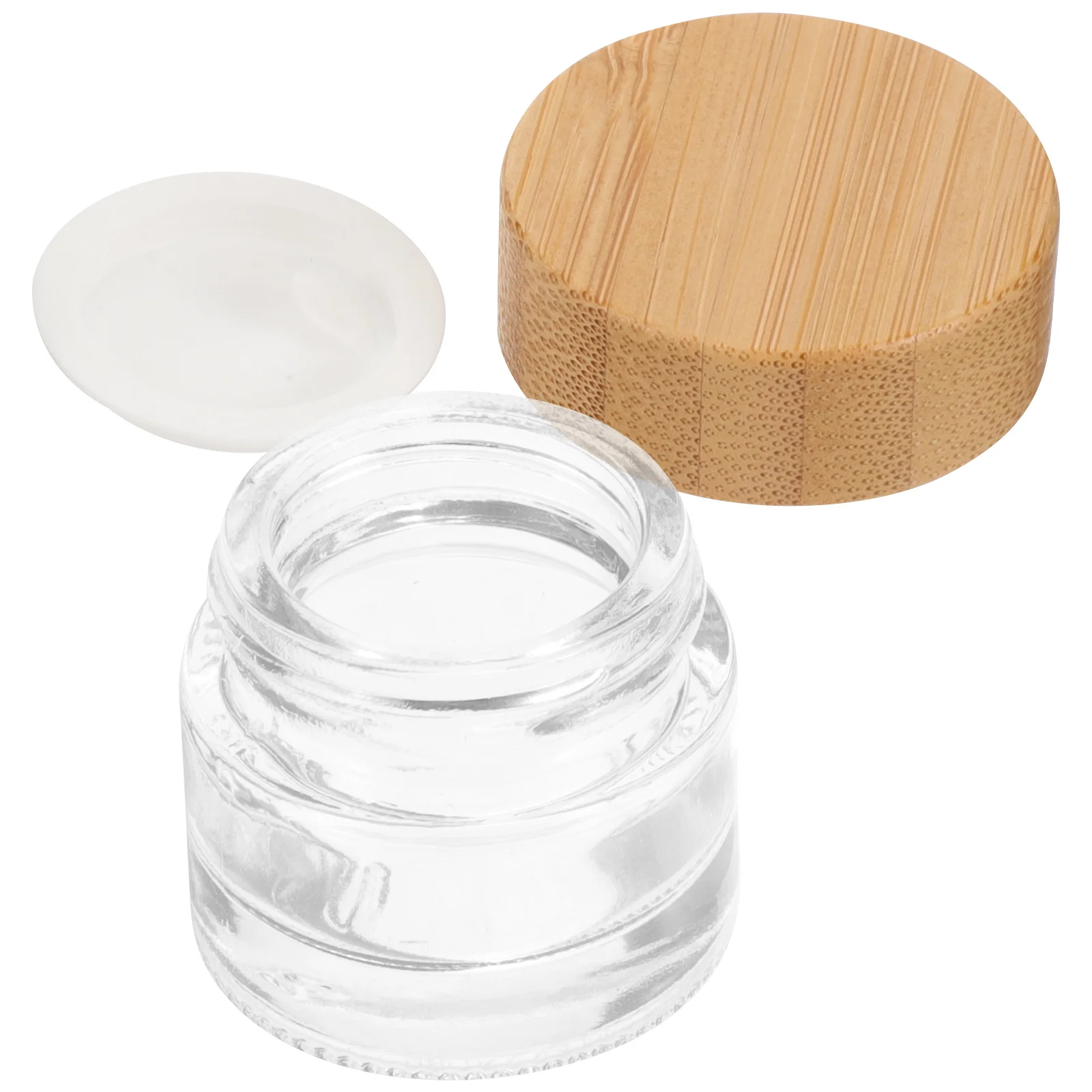 

Refillable Transparent Glass Jar with Wooden Lid 10g Small Container Travel Cream Sample Jar Lotion Container