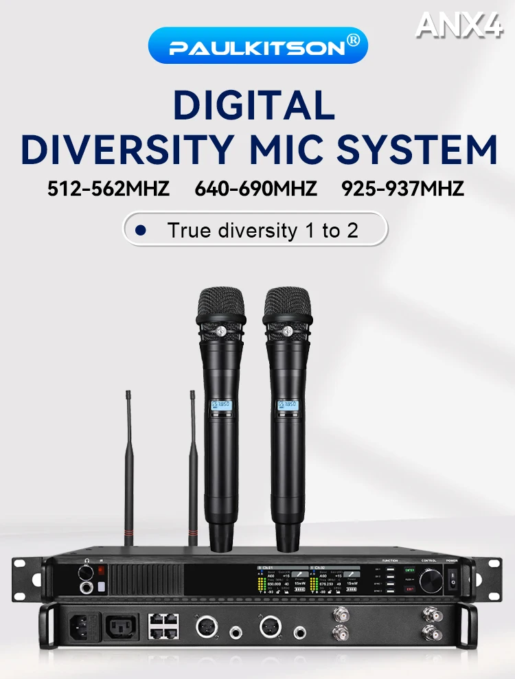 Paulkitson ANX4 True-Diversity Drahtloses Mikrofonsystem, Mehrfrequenz-Handmikrofon mit Bodypack für Karaoke, Bühne und Live-Shows – Detail 1