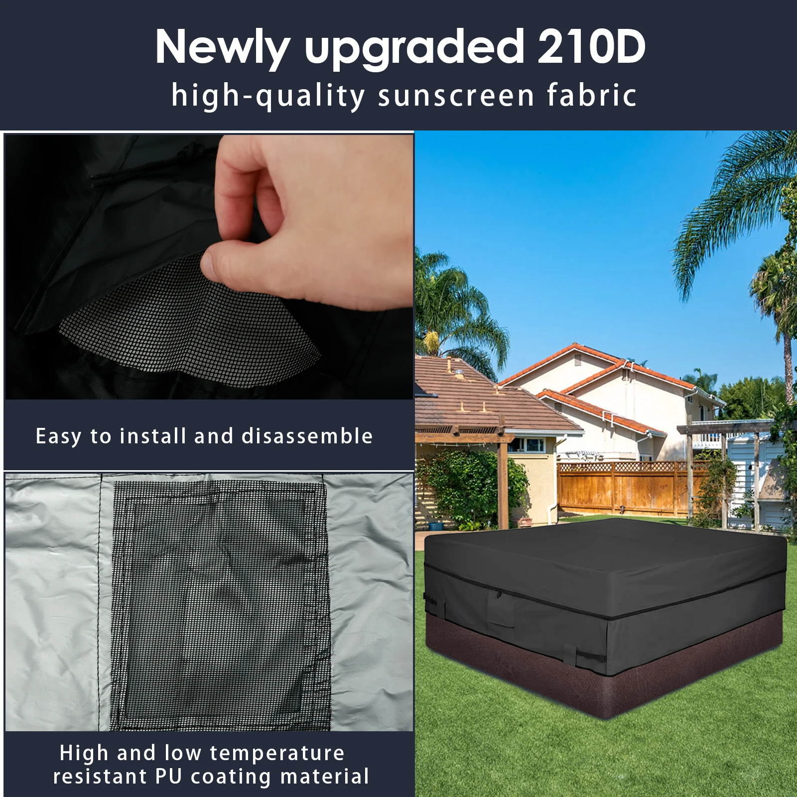 Square Hot Tub Cover Outdoor Anti-UV Protector 210D Oxford Bathtub Spa Cover Dust Waterproof Covers Protector Fade Resistant