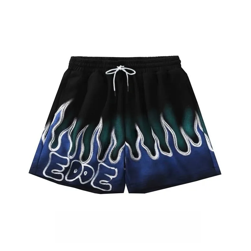 

American Street Tie Dye Flame 3D Printed Casual Shorts for Boys and Girls, Hip-hop Loose Quick Drying Shorts for Teenagers