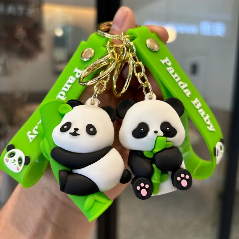 Cartoon bamboo panda key chain cute panda couple bag pendant holiday baby catching machine small gift cute keychain