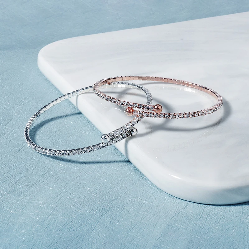 Fashion Austrian Crystal Bangles Bridal Wedding Jewelry Accessories Open Adjustable Bracelets Holiday Party Gifts for Women