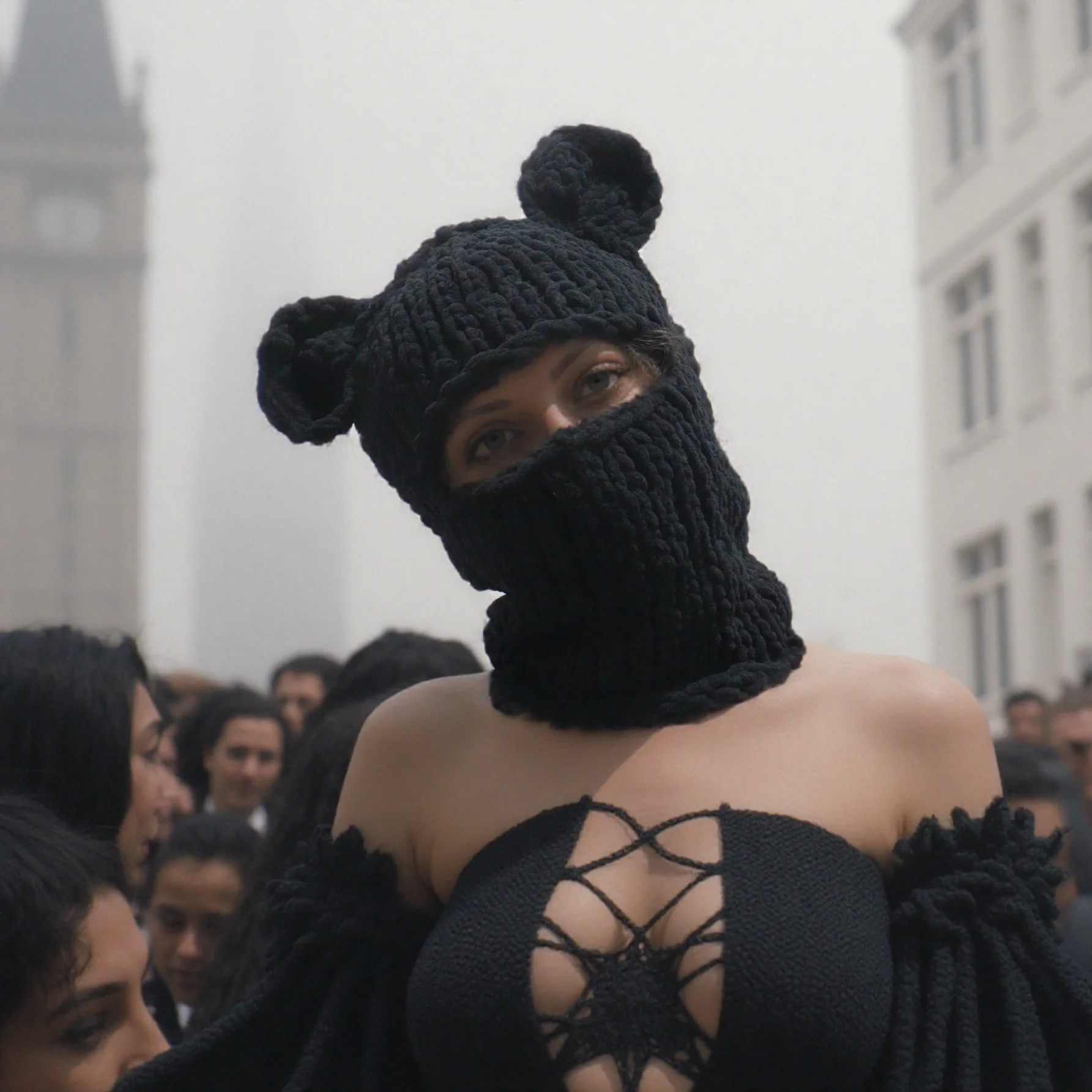 

Cute Animal Ears Knitted Balaclava - Chunky Knit Full Face Mask Hat, Winter Warm Ski Neck Warmer, Fun & Quirky Headwear