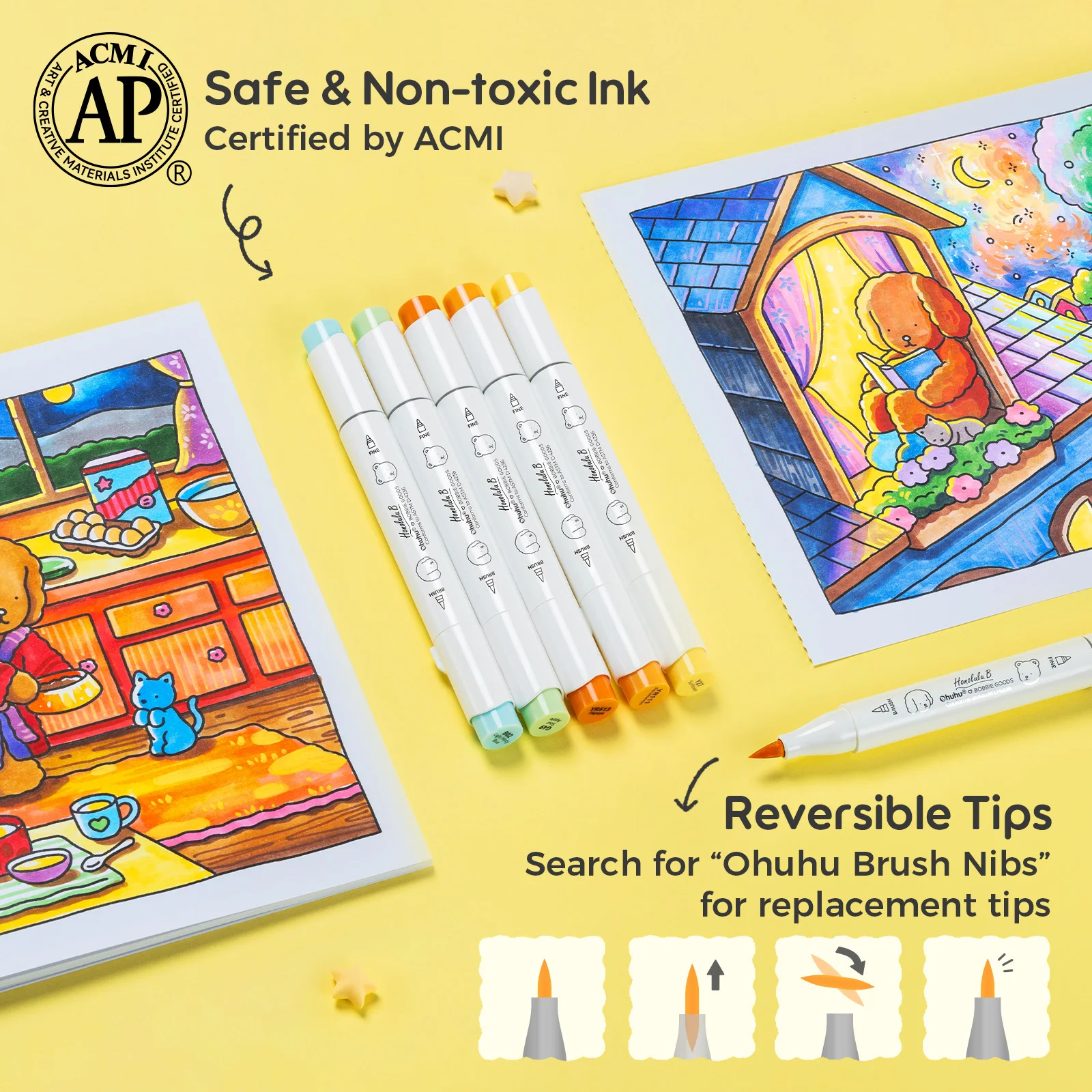 علامات كحول من Ohuhu & Bobbie ذات علامة تجارية مشتركة Honolulu B 48 لونًا نصائح مزدوجة علامات فنية تلوين رسم توضيحي مانغا