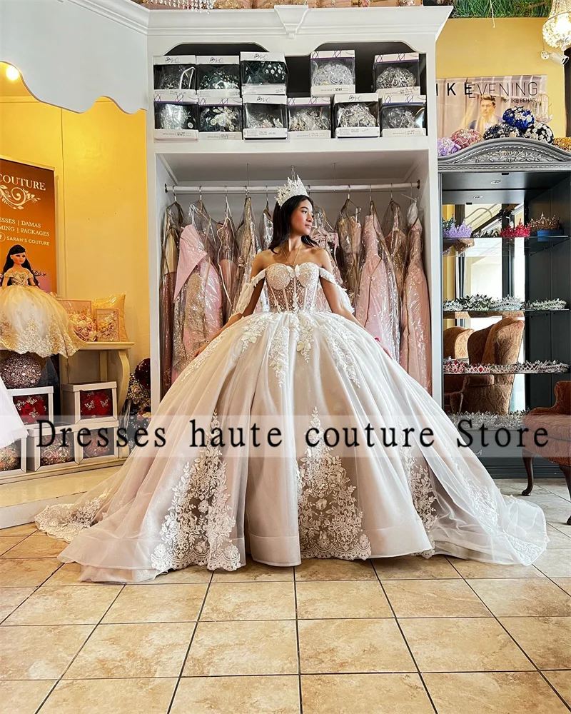 Neue Spitze Quinceanera Kleider Ballkleid 2025, mit Fishbone-Geburtstagsparty-Kleid, Schnürung, maßgeschneidert, Vestidos De Quinceañera