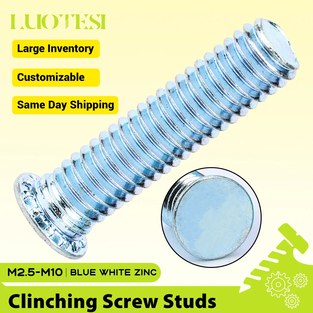 Self Clinching Screw Studs Pressure Rivet Screw Blue White Zinc Plated M2.5 M3 M4 M5 M6 M8 Flush Head Studs Fully Threaded FH