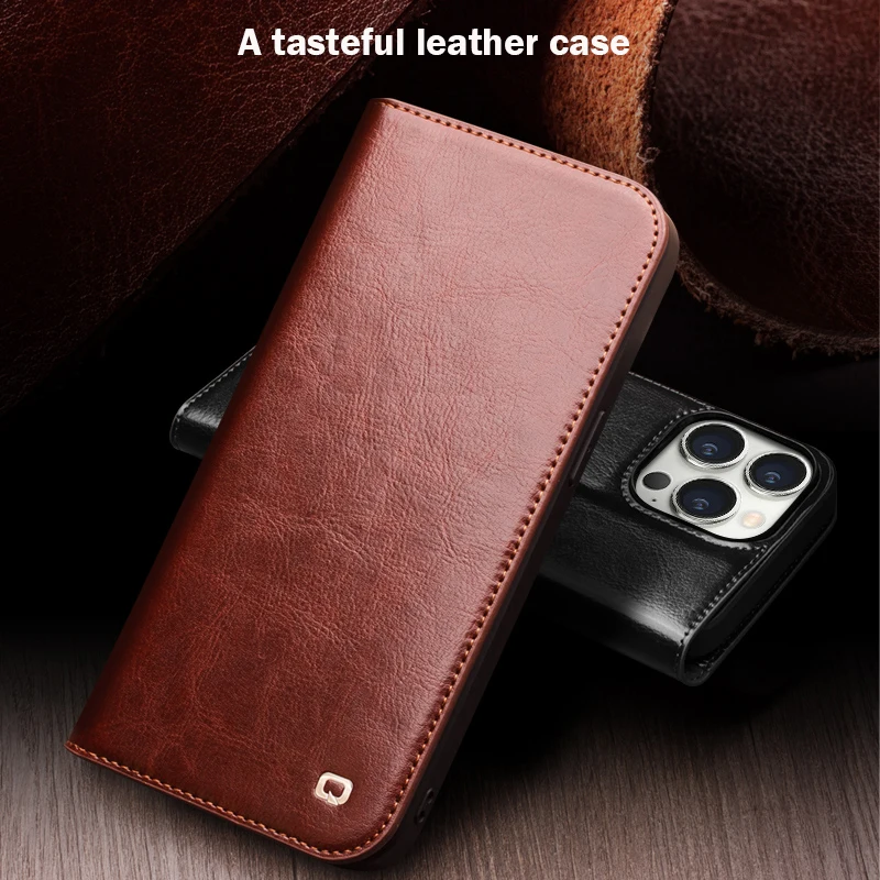 QIALINO Genuine Leather Flip Case for iPhone 15 14 13 12 Pro Max Handmade Cover with Card Slots Case for iPhone 16pro 14 15 Plus