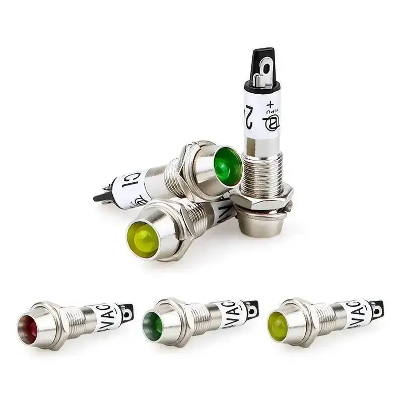 

Малый сигнальный светильник XD8-1, круглый металлический индикатор 12 В, 24 В, 220 В, красный, зеленый, желтый, 8 мм, медный корпус