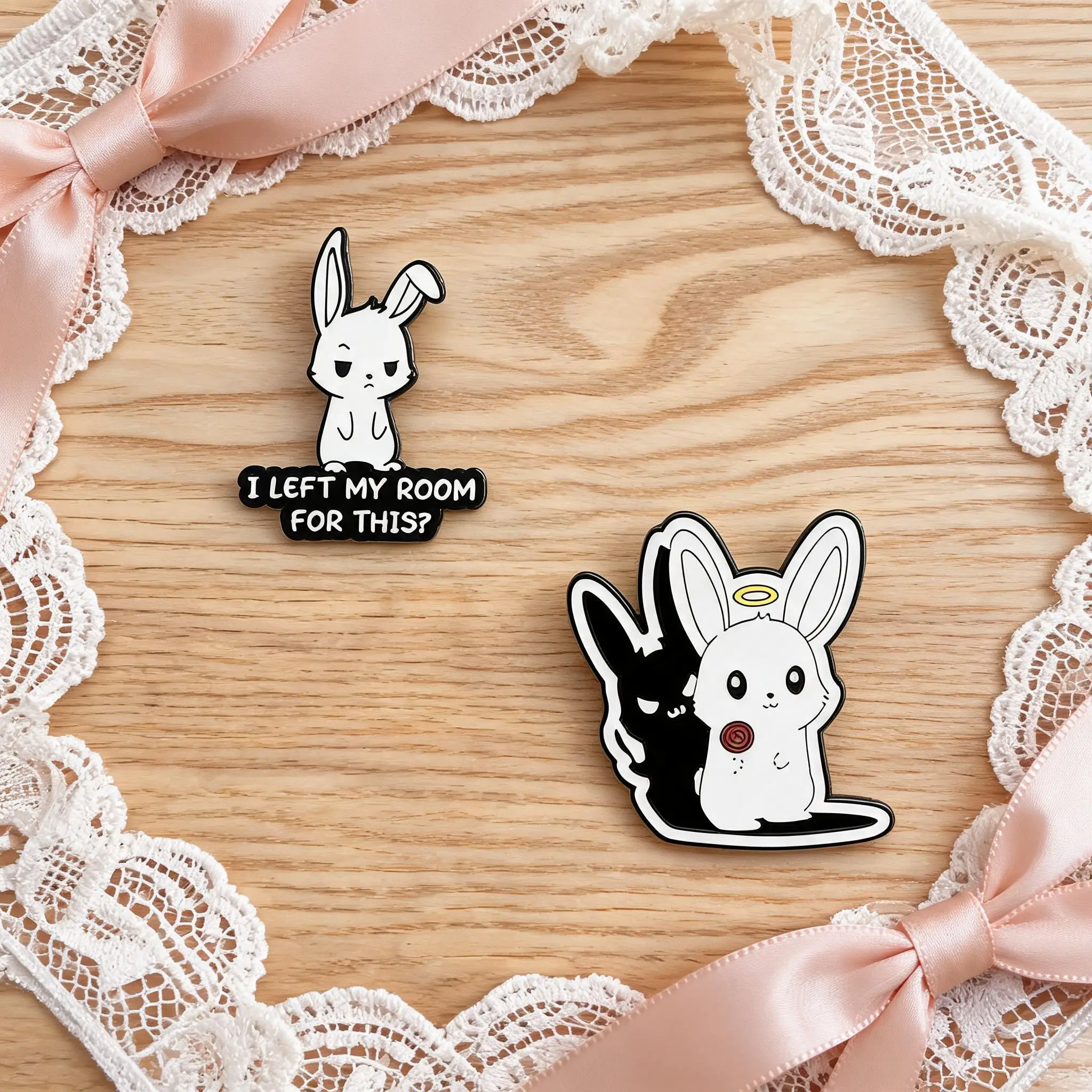 Emo Grumpy Bunny Enamel Pin I Left My Room for This Meme Brooch Kawaii Cartoon Rabbit Lapel Badge Fashion Jewelry Gift