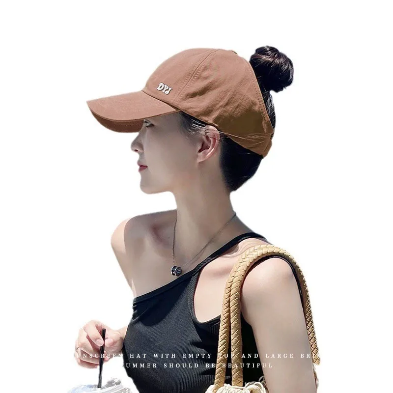 Women\'s Sports Golf Tennis Cap Hair Band High Bun Sunscreen Hat Letter Solid Color High Ponytail Baseball Cap