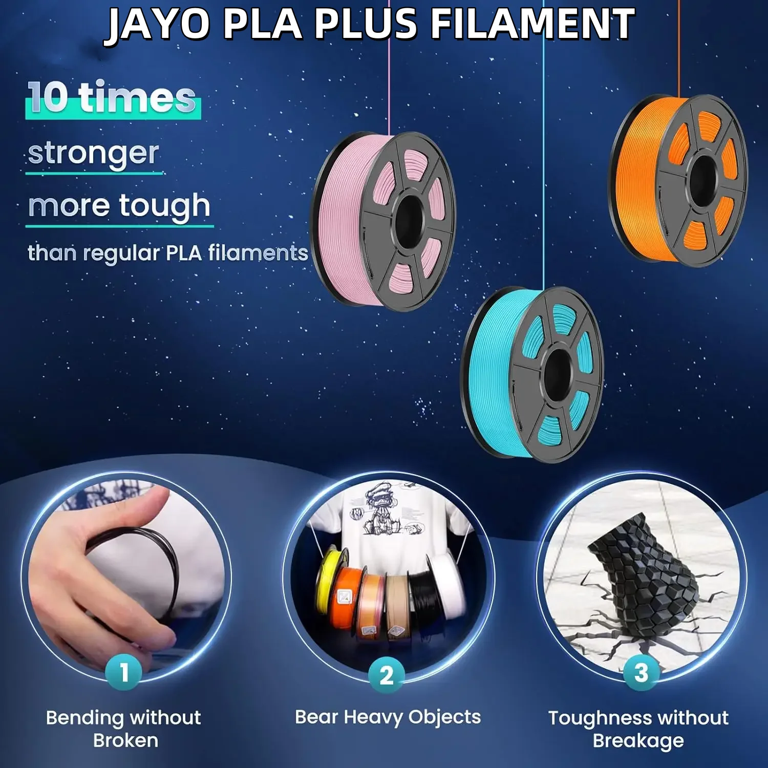 JAYO 3D PETG/PLA/PLA плюс нить для 3D-принтера, 9 рулонов, 1,75 мм, нить для 3D-принтера, как материал для 3D-печати для FDM, не спутывается
