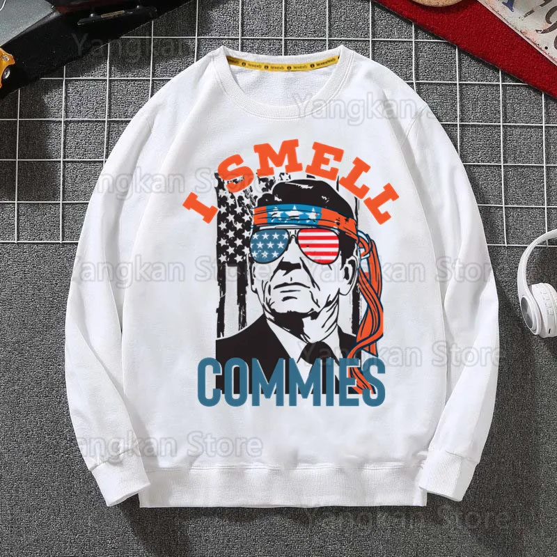 I Smell Hippies Ronald Reagan Sweatshirts Harajuku Streetwear Top Autumn Spring O Neck Pullover Hoody Mens