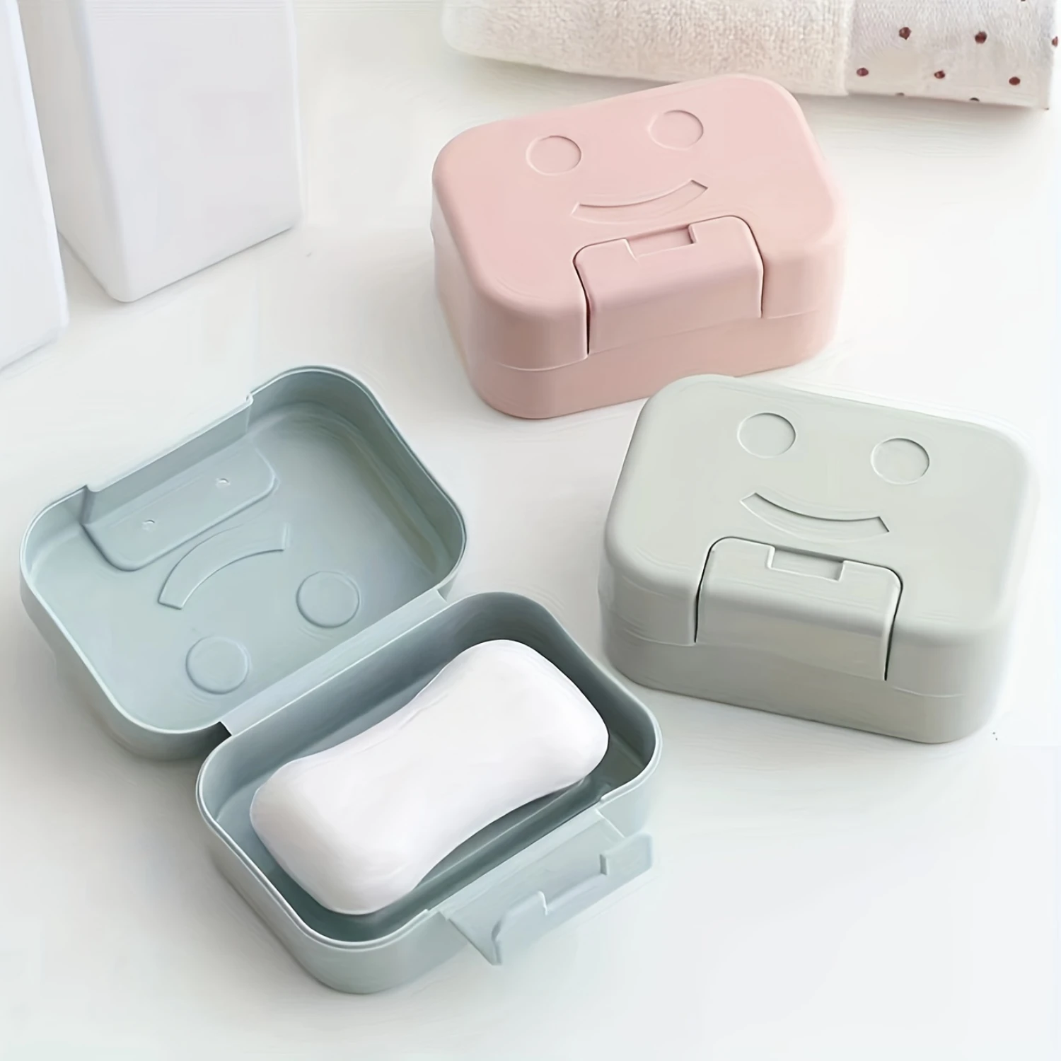 3pcs Portable Plastic Soap With Lid, Rectangle Soap Box Holder For Travel, Camping, Gym, Bathroom Accessory, Easy-to-Clean