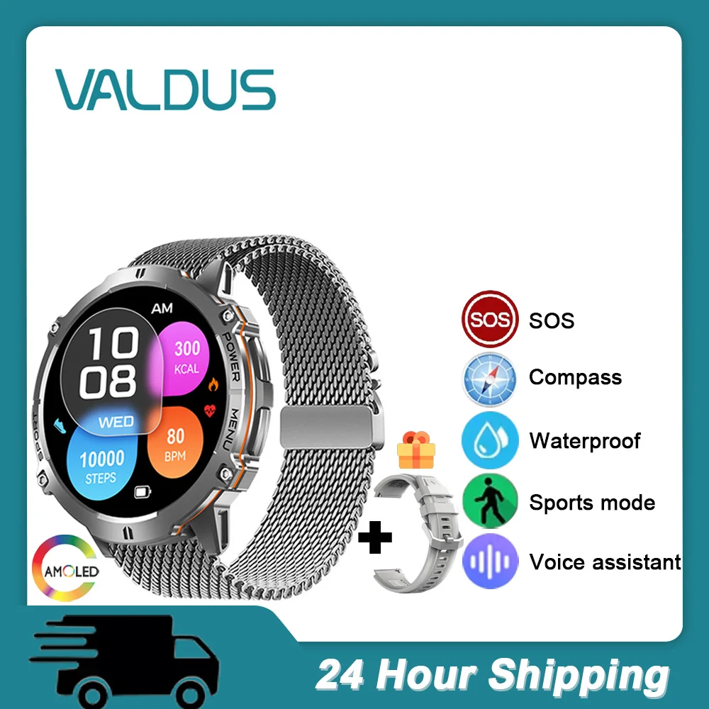 

VALDUS 2025 Новые умные часы VD45 Pro, компас, SOS, аварийный вызов, голосовой помощник, спортивный режим, AMOLED, уличные умные часы
