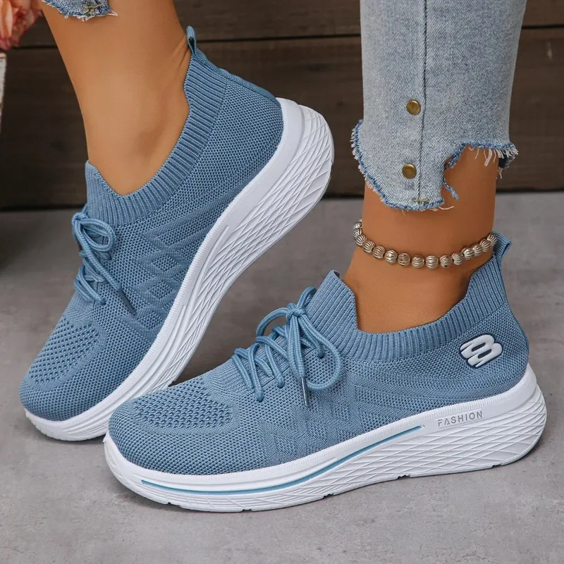 Women's Breathable Knitting Wedge Sneakers Thick Sole Slip On Casual Sneakers Woman Comfortable Soft Sole Casual Sports Shoes