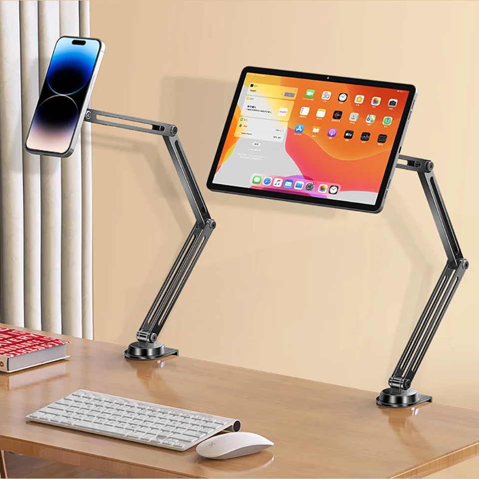 OUTMIX Tablet Stand Desktop Support Stand Phones Holder 360° Rotating Folding Aluminum Alloy Bed Office Fixing Magnetic Bracket