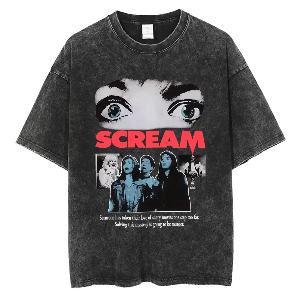 

Washed Vintage Horror Movie Scream Merch T-shirt Billy Loomis We All Go A Little Mad Billy Print T Shirts Men Oversized T-shirts