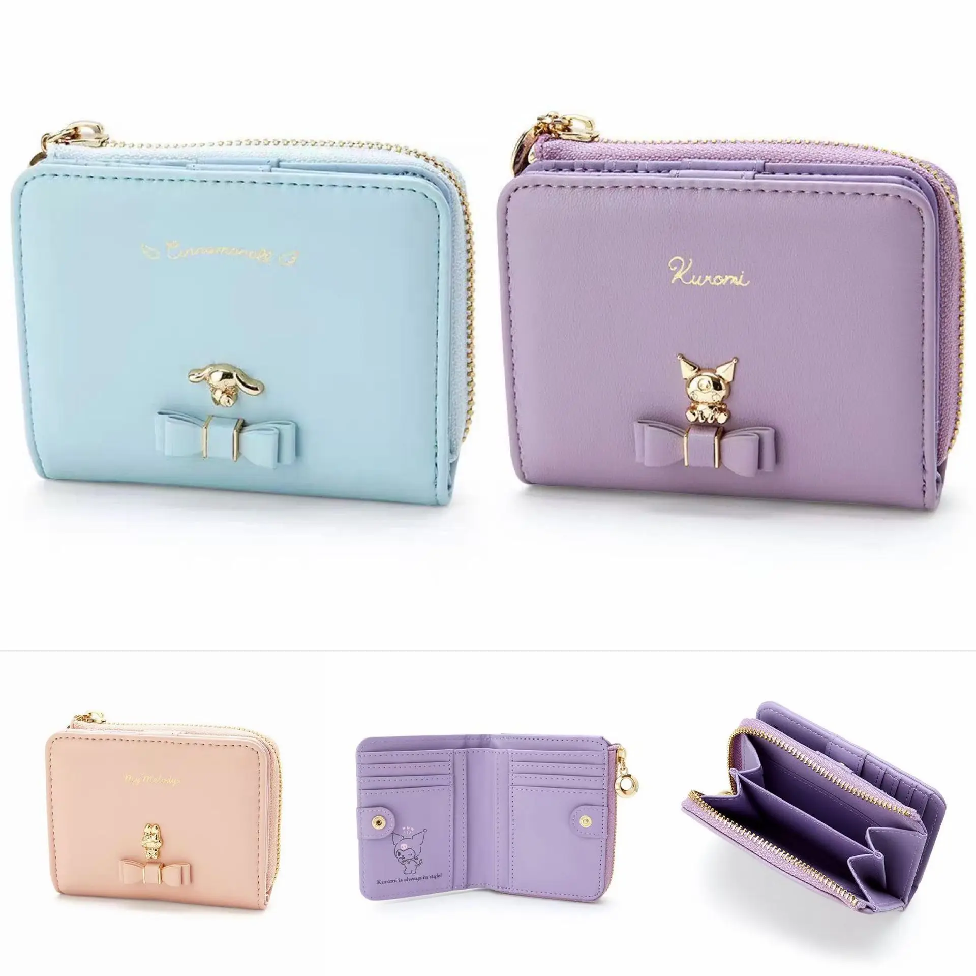 

Lovely Sanrio Kulomi Pu Leather Wallet Cartoon Cinnamoroll My Melody Girls Card Bag Hand Zipper Coin Storage Bag Kids Purse