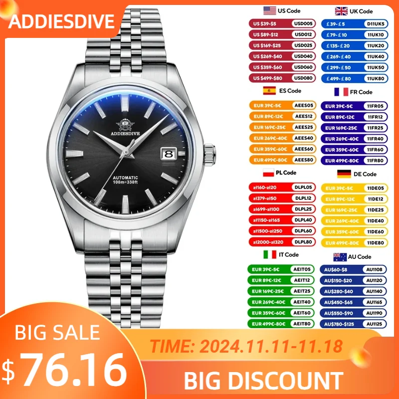 

ADDIESDIVE Simple Couple Watches Waterproof Stainless Steel Automatic Mechanical Watch For Men Women Elegant Lover His Her Watch