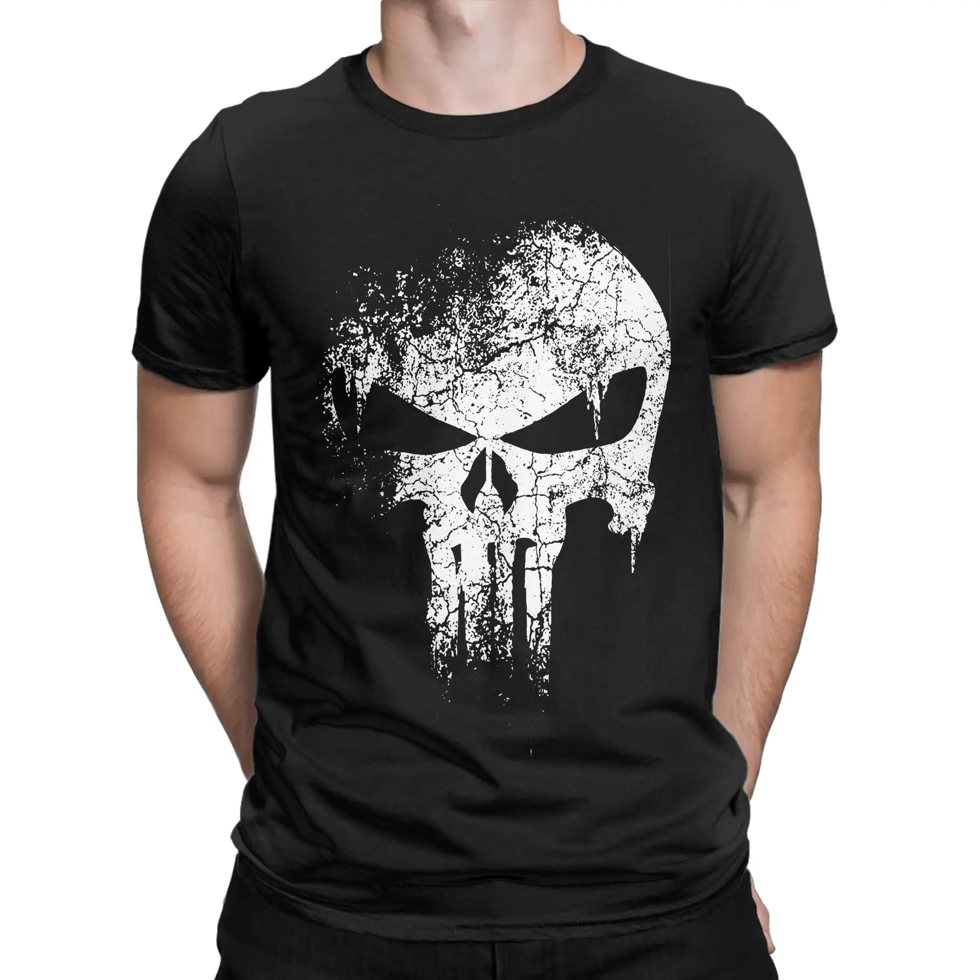 Harajuku Punisher Skull Tshirts Men Round Neck Short Sleeve Top Tee  100%Cotton Summer Top Tee