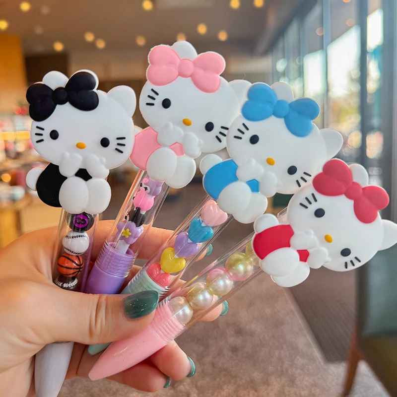 Sanrio HelloKitty Ballpoint Pen Crystal Flash Diamond Rotating Neutral Pen Black Cute Girl Dreamy Cartoon Hello Kitty Pearl Pen