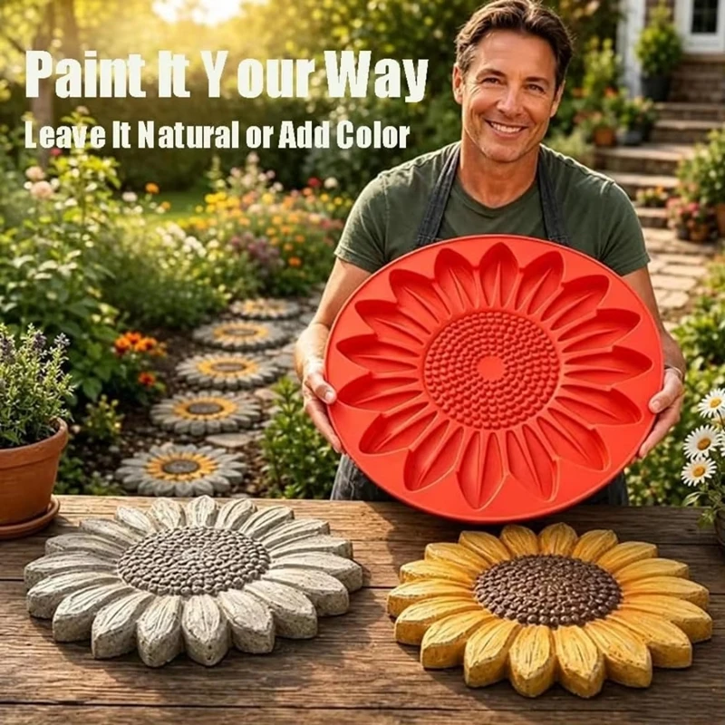 Sunflower Butterfly Bee Garden Stepping Stone Mold Concrete Path Maker Pavement DIY Cement Mould for Patio Lawn Walkway