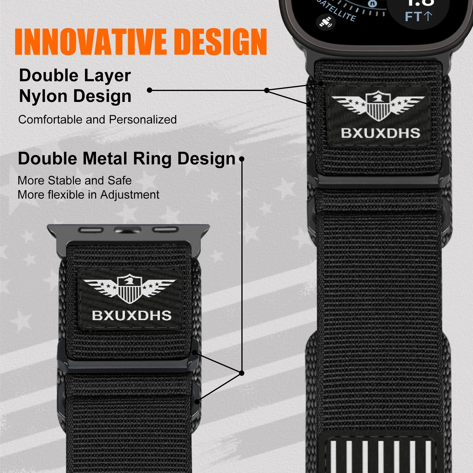Nylon Sport Band for Apple Watch Bands 49mm 46mm 45mm 44mm 42mmStars-Stripes Flag Woven Wristband for iWatch Series 11 10 9 8 SE