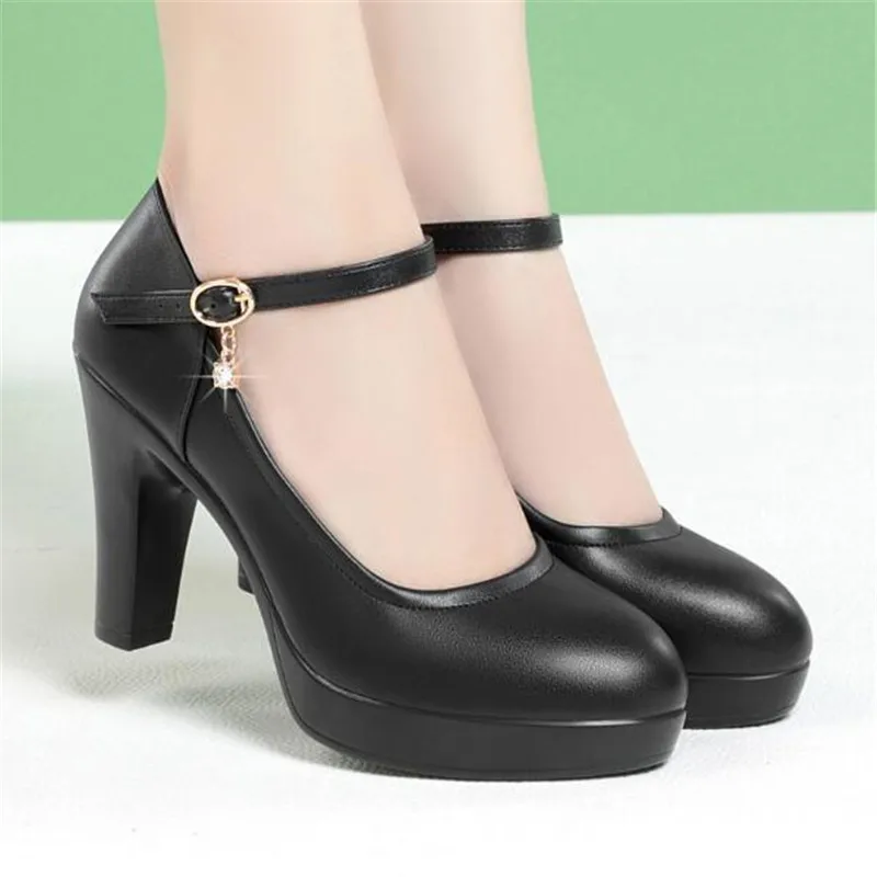 Block Heel Platform Pumps Spring Autumn Women Shoes 2023 Women Buckle Strap High Heels Shoes Ladies Elegant Black Office Shoes