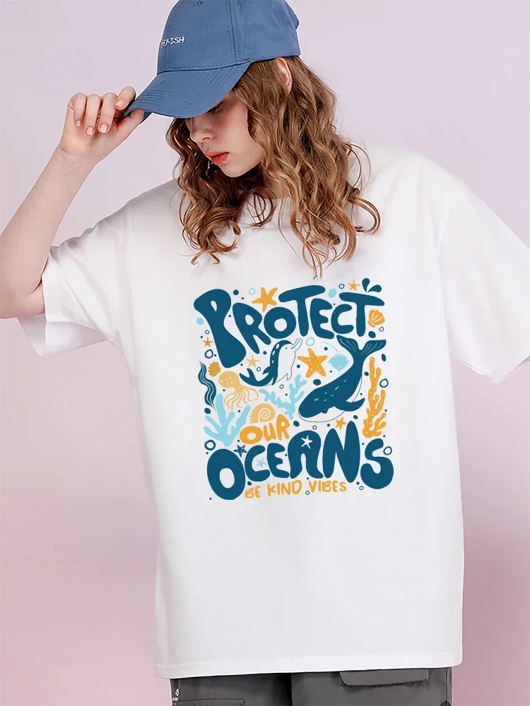 Schutz niedlichen Unterwasser tiere drucken T-Shirt Frauen Baumwolle lässig T-Shirt Mode Straße Kurzarm neue atmungsaktive T-Shirt