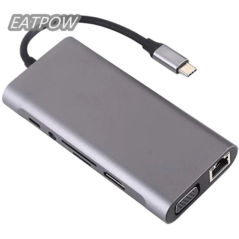 Adaptador de USB HUB a HDMI VGA PD TF/SD, Puerto divisor de acoplamiento tipo C para Macbook Air M1 Pro, 11