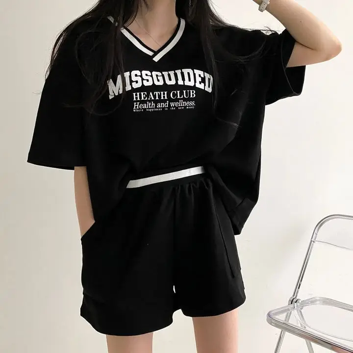 Women Casual Loose Suits Elegant v neck cotton tracksuits and Pocket Shorts Suits Spring Summer Solid Long Sleeve 2 piece Sets