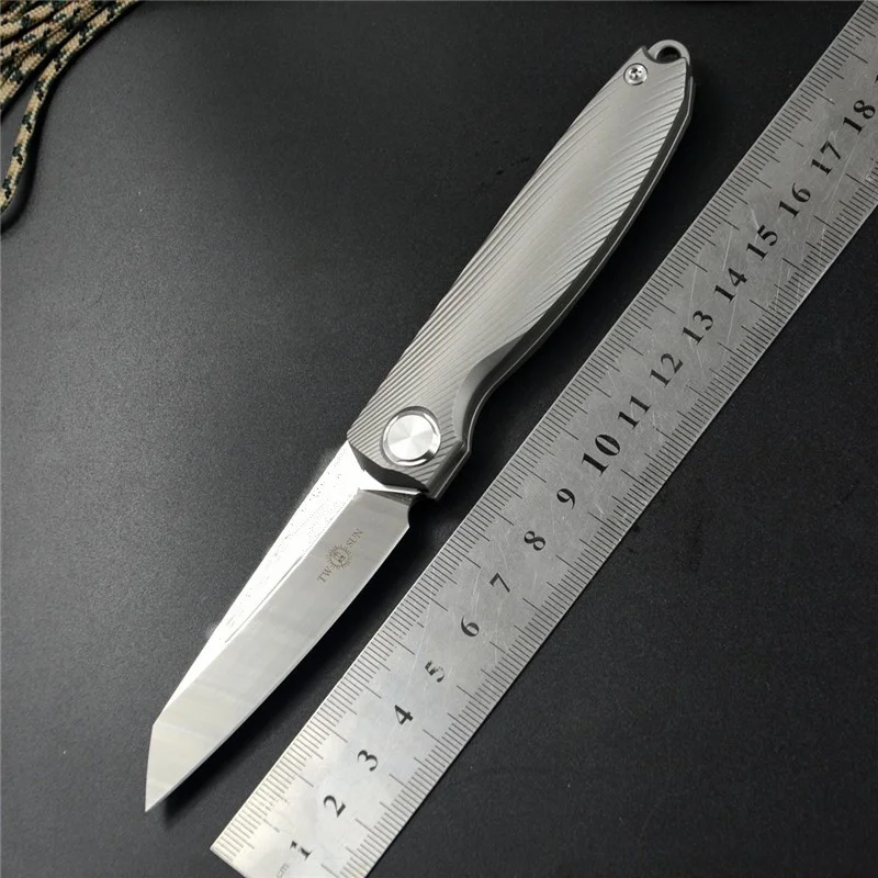 

TwoSun M390 Folding Pocket Knife 2.76” Blade Camping Knife Outdoor Survival Titanium Handle SLIP JOINT TS90