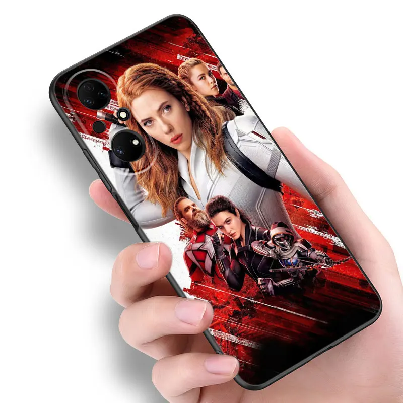 Marvel Black Widow Black Phone Case For Huawei P20 P30 P40 Lite P60 Art Pura 70 Ultra P50 Pro P50E P Smart 2018 2019 2020 2021