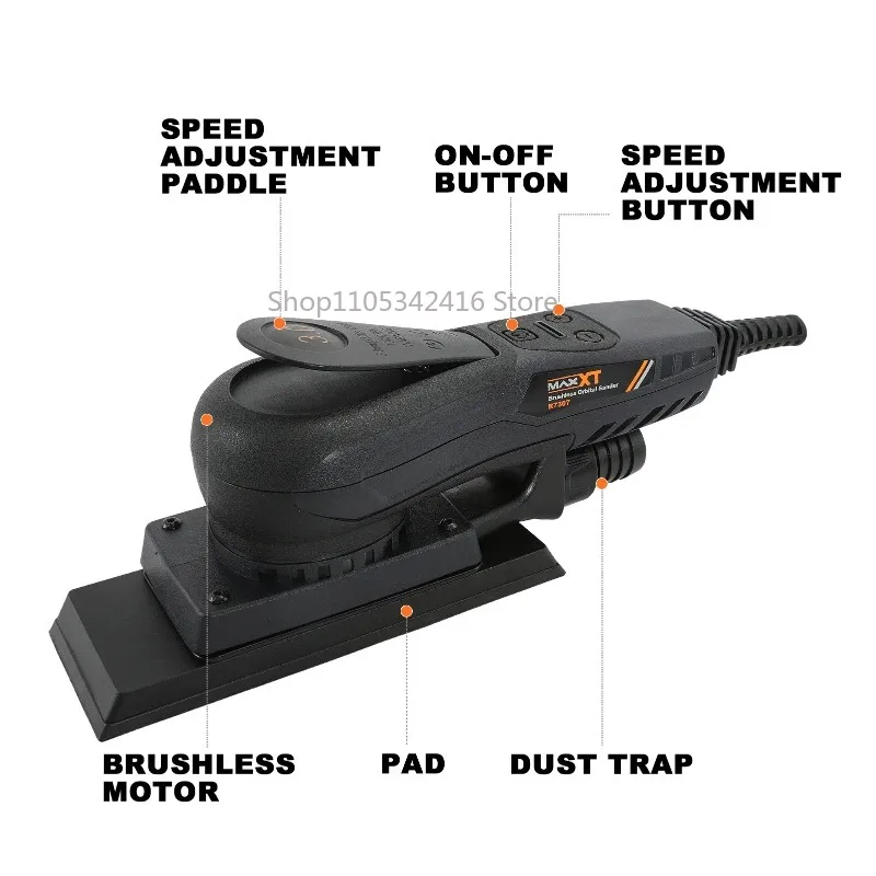 70x198mm Electric Square Mini Sander Brushless Motor Orbital Sander Power Tool for Car PolishingWoodSandingMetalSurfaceFinishing