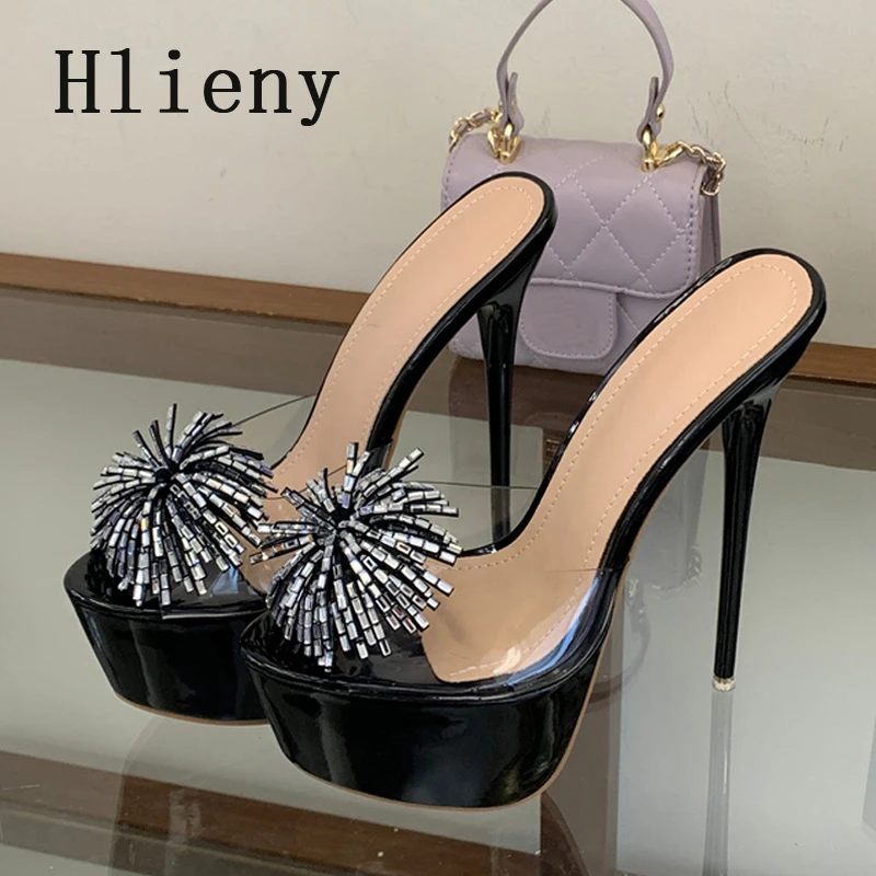 

Hlieny Street Style Clear PVC Transparent Slippers Women Crystal Flower Sandals Sexy Open Toe Mules Slides Shoes High Heels