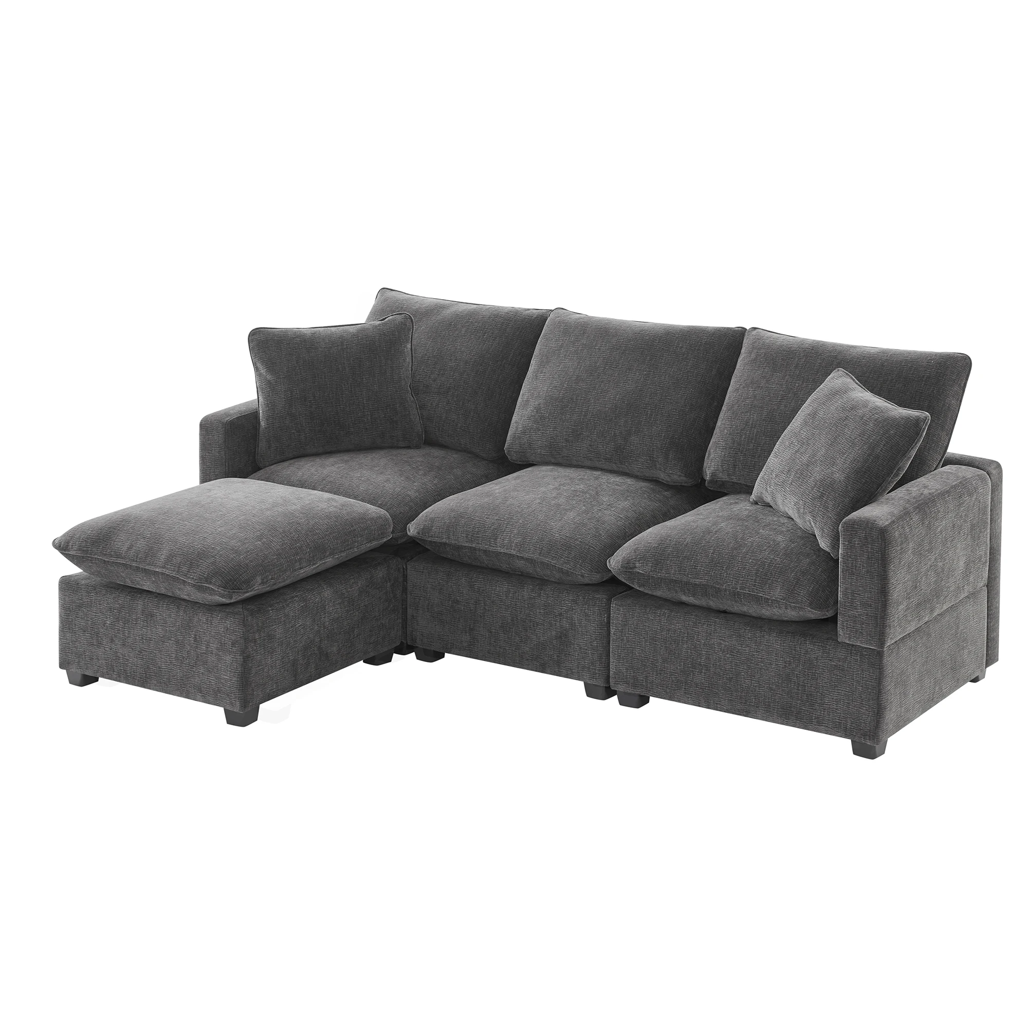 86*57 Modern Modular Sofa, 4 Seat Chenille Sectional Couch Set with 2 Pillows Included, Freely Combinable Indoor Funiture for Li