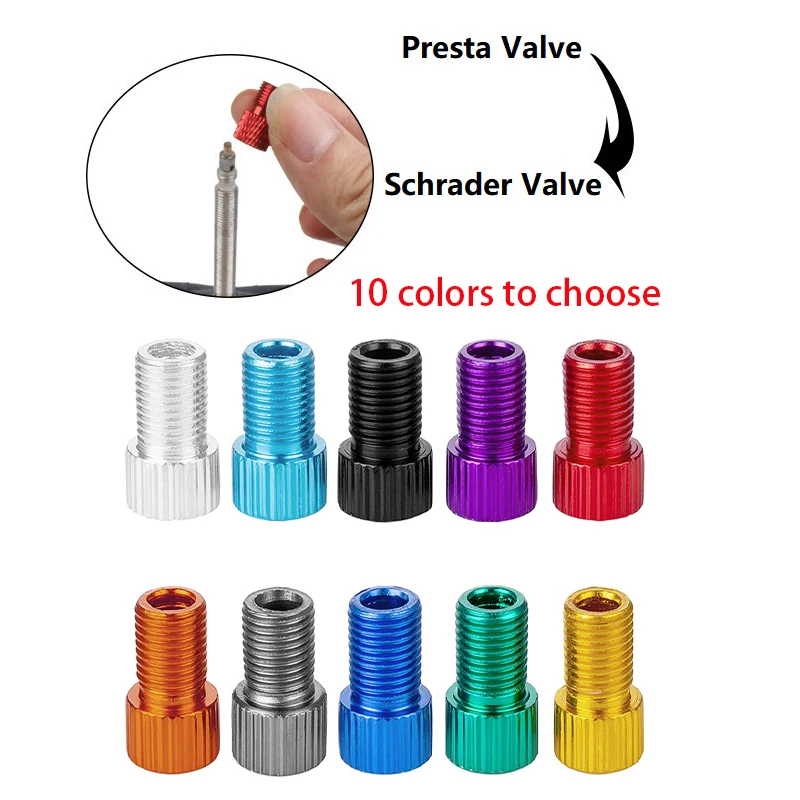 Adaptador de válvula de aluminio para bicicleta, convertidor PRESTA a SCHRADER, 10 colores