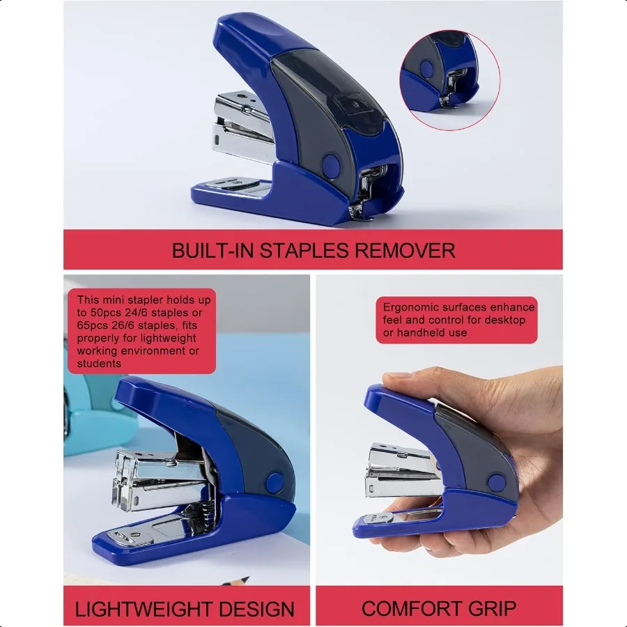 Effortl Mini Stapler Set 20 Sheet Capacity Integrated Remover Staple Storage Holds 1 4 Staples Includes 1000 Staples Lightweigh