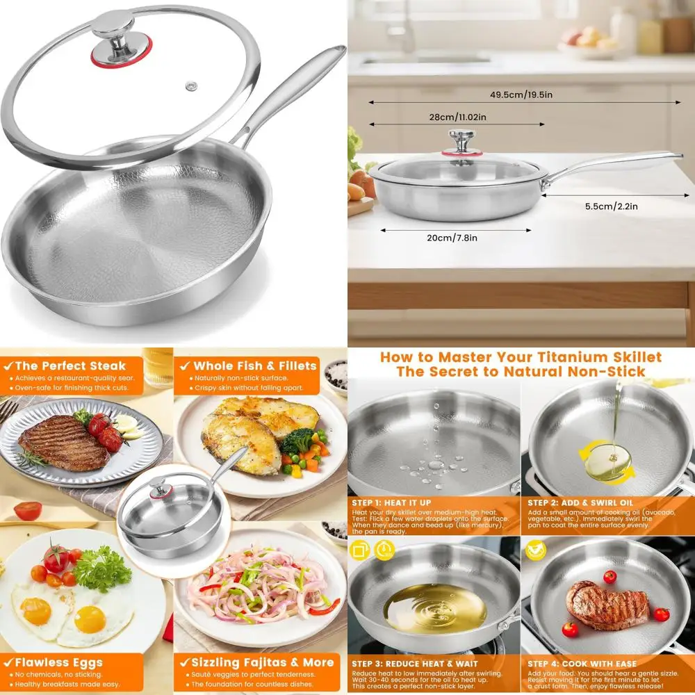 

11 Inch Titanium Non-Stick Frying Pan with Lid - Scratch-Resistant, Even Heating Cookware for All Kitchens