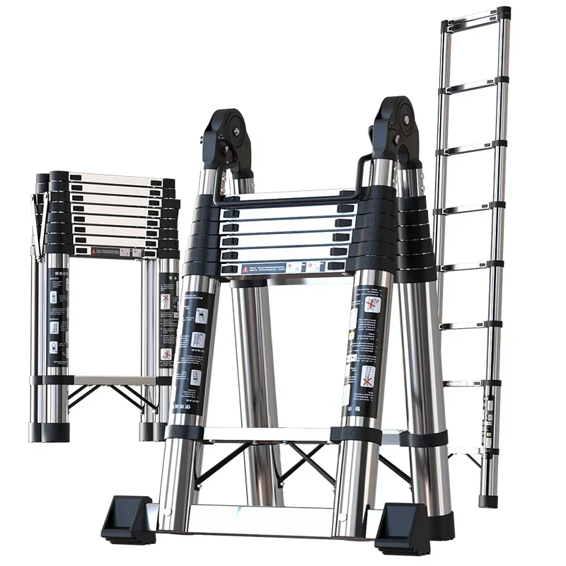 Telescopic Ladder Step Stainless Steel Telescopic Ladder, Lightweight Portable Multipurpose Folding Adjustable A-frame Ladders