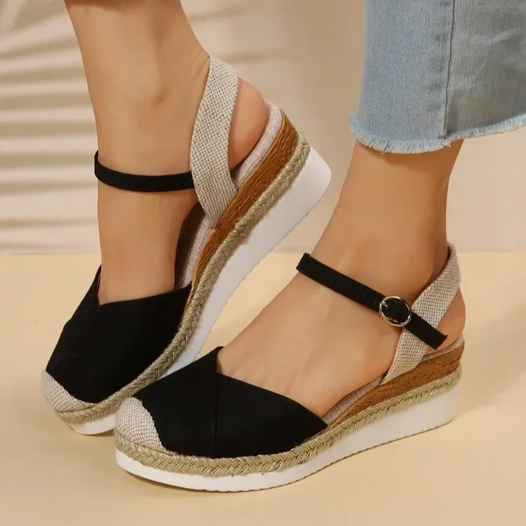 

Women Closed Toe Wedge Sandals Women 2023 Summer Buckle Strap Gladiator Shoes Woman Fashion Espadrilles Platform Sandalias Mujer