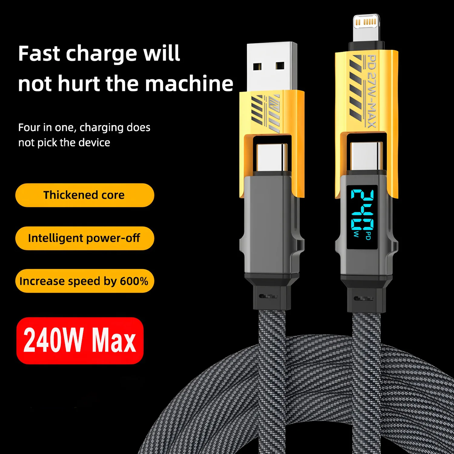 4-IN-1 UBS Type-C To PD Cable Fast Charging Wire For iPhone 
