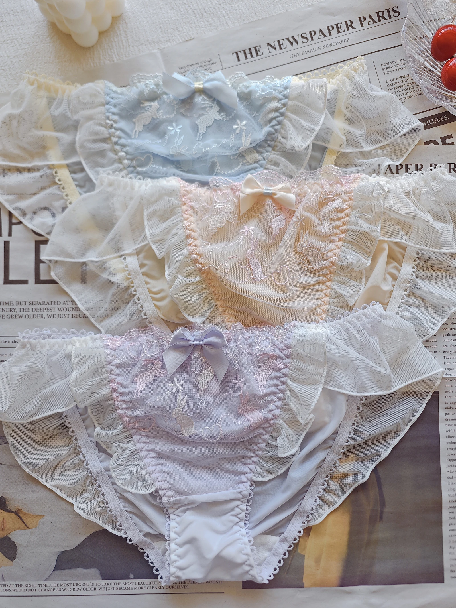 

Романтическое нижнее белье для девочек в стиле Лолиты, нижнее белье из ледяного шелка для японских девушек, милые трусики с вышитым бантом и кроликом