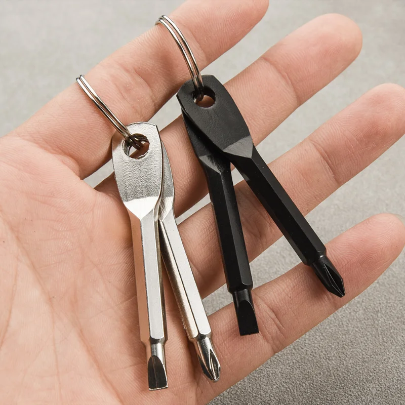 1set Mini Screwdriver Pocket Key Ring Repair Hand Tool Multi Gadget Portable Keyring Key Chain Hike Outdoor Slotted Screwdriver