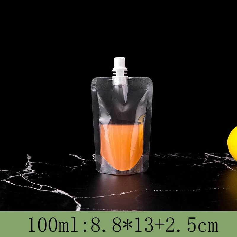 50X 100X Plastic Uitloop Zakken 30/50/100/150/200/300/500 ml Stand Up Vloeistof Drinken Melk Sap Wijn Pouch W/Caps Leeg 100 stks